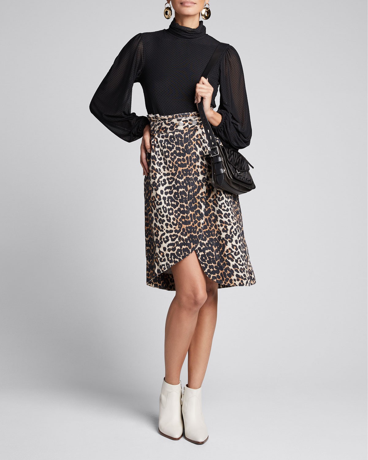 Ganni Leopard-Print Denim Paperbag Skirt