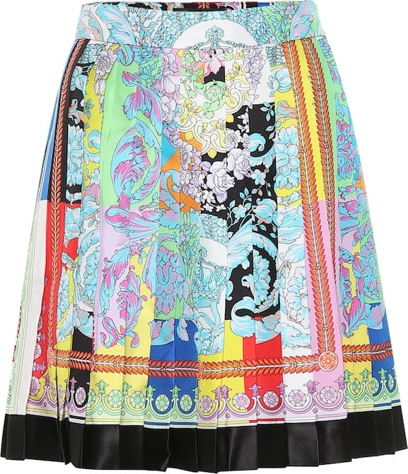 Versace Printed pleated silk skirt