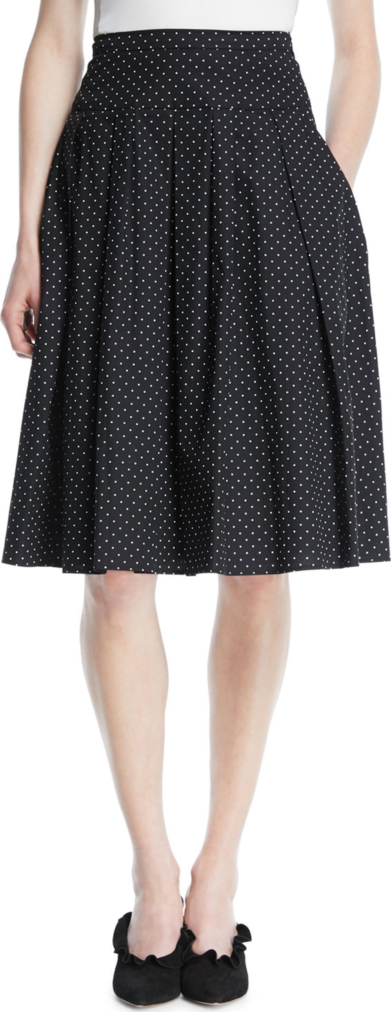 Michael Kors Collection Pindot Stretch-Poplin Pleat Flare Knee-Length Skirt