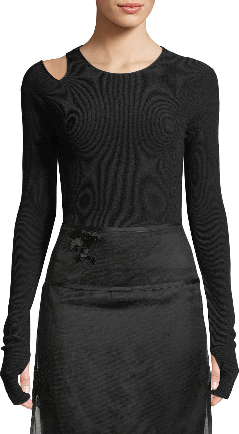 Helmut Lang Slash Long-Sleeve Ribbed Shirt