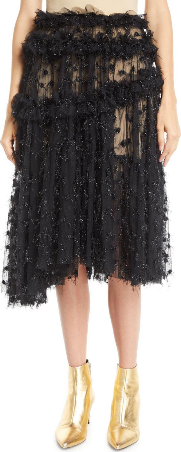 Anaïs Jourden Twinkle Shimmery Pleated Ruffle Tulle Skirt