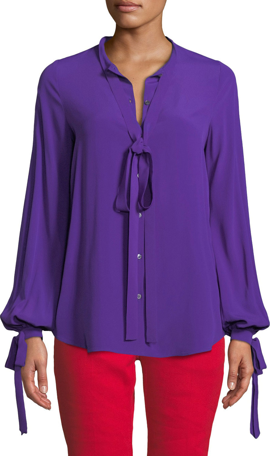 Nº21 Violet Tie-Neck Button-Front Blouse