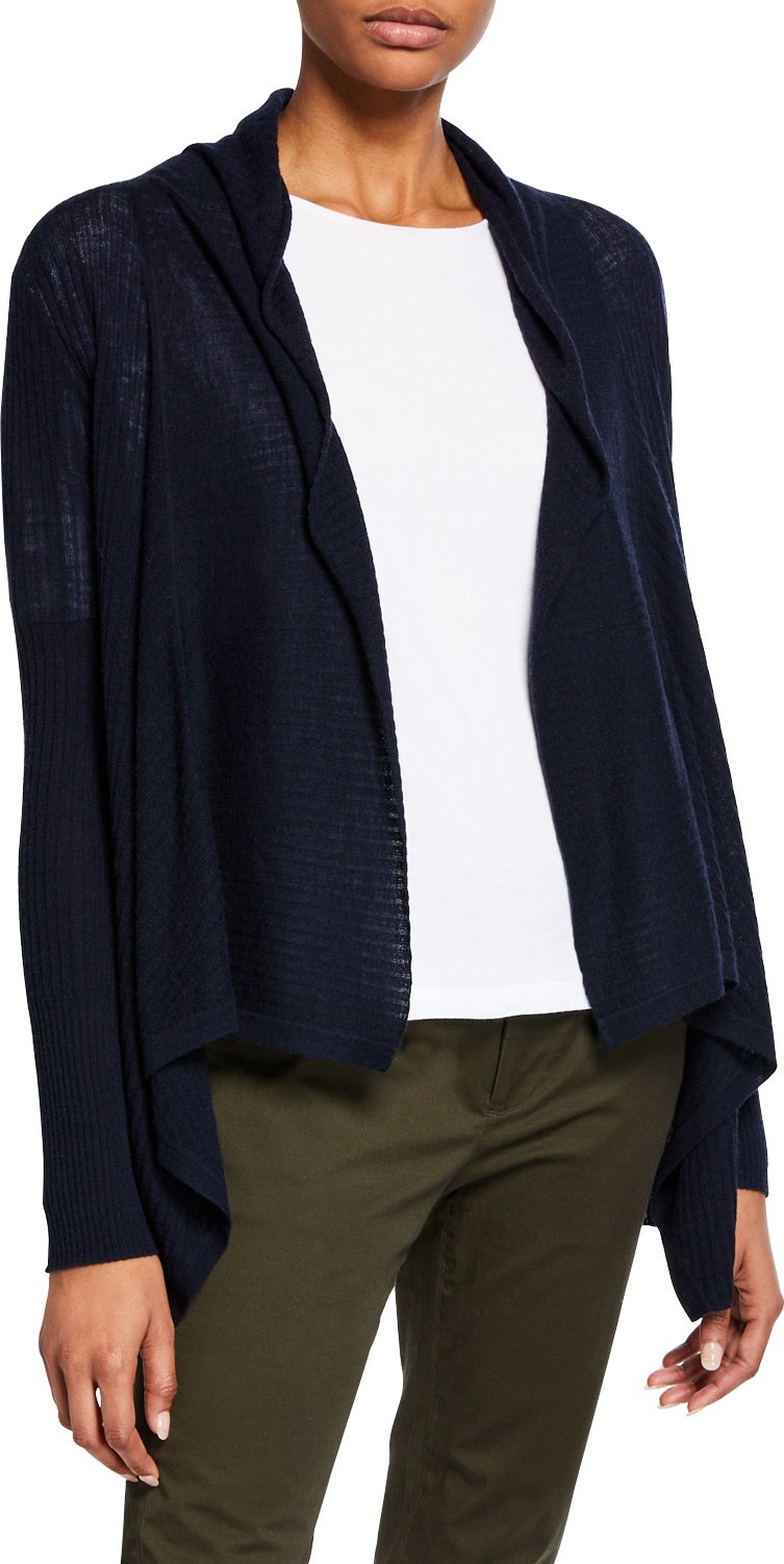 Vince Ribbed Drape-Front Wool-Cashmere Cardigan