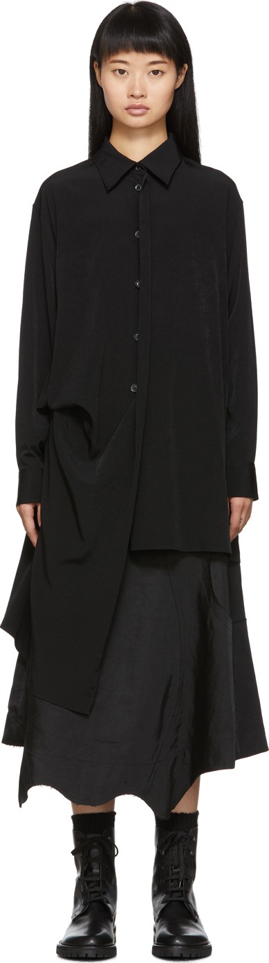 Yohji Yamamoto Black Right Side Picked Drop Shirt