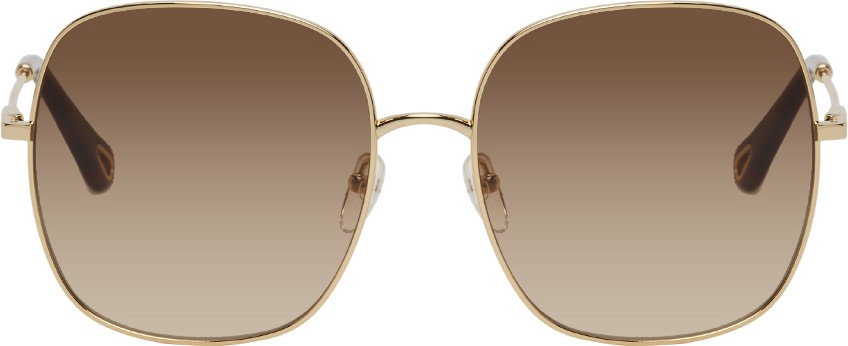 Chloe Gold & Blue Metal Square Sunglasses