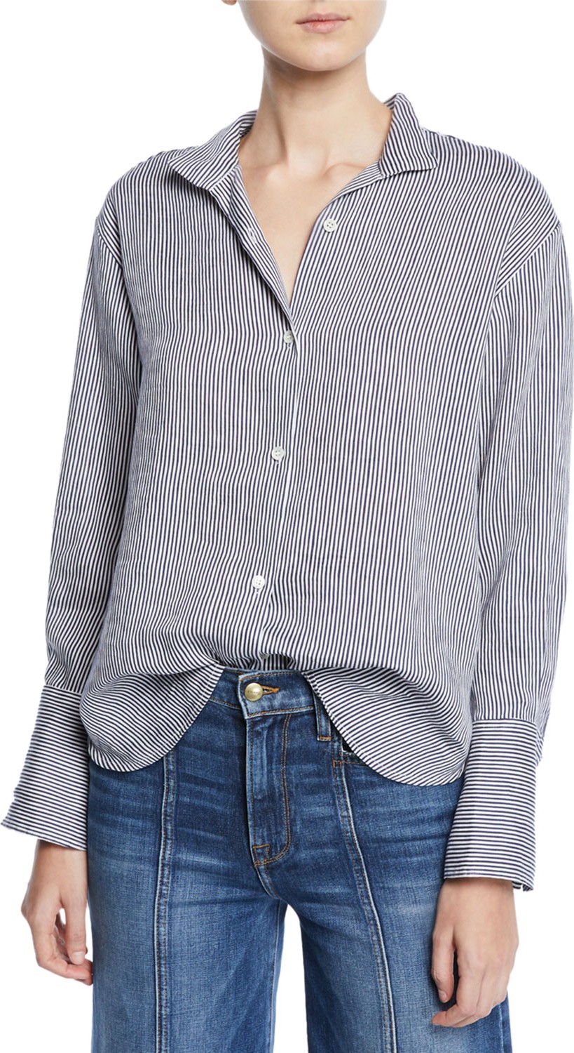 FRAME DENIM Clean-Collared Striped Linen Button-Down Shirt