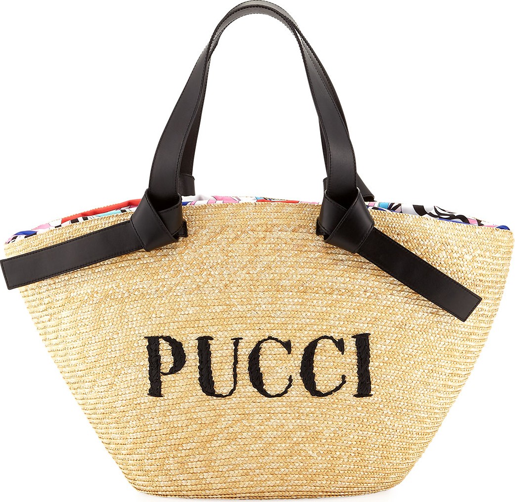 Emilio Pucci Logo Beach Tote Bag with Leather Straps