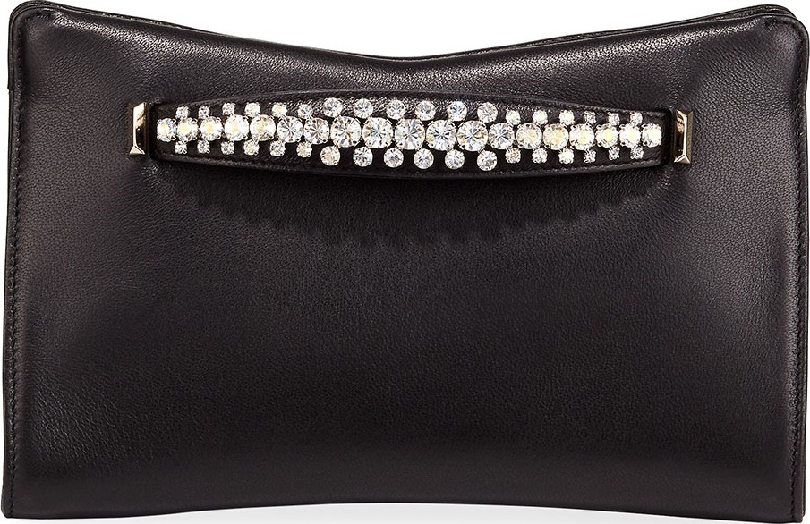 Jimmy Choo Venus Crystal-Handle Leather Clutch Bag