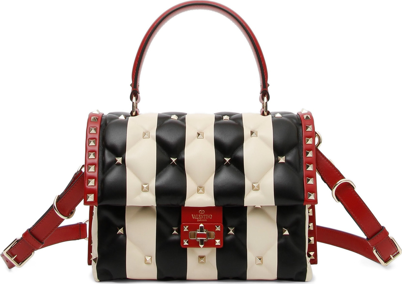Valentino Tricolor Candystud Stripe Leather Handbag