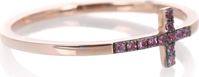 Sydney Evan Bent Cross 14kt rose gold ring with pink sapphires