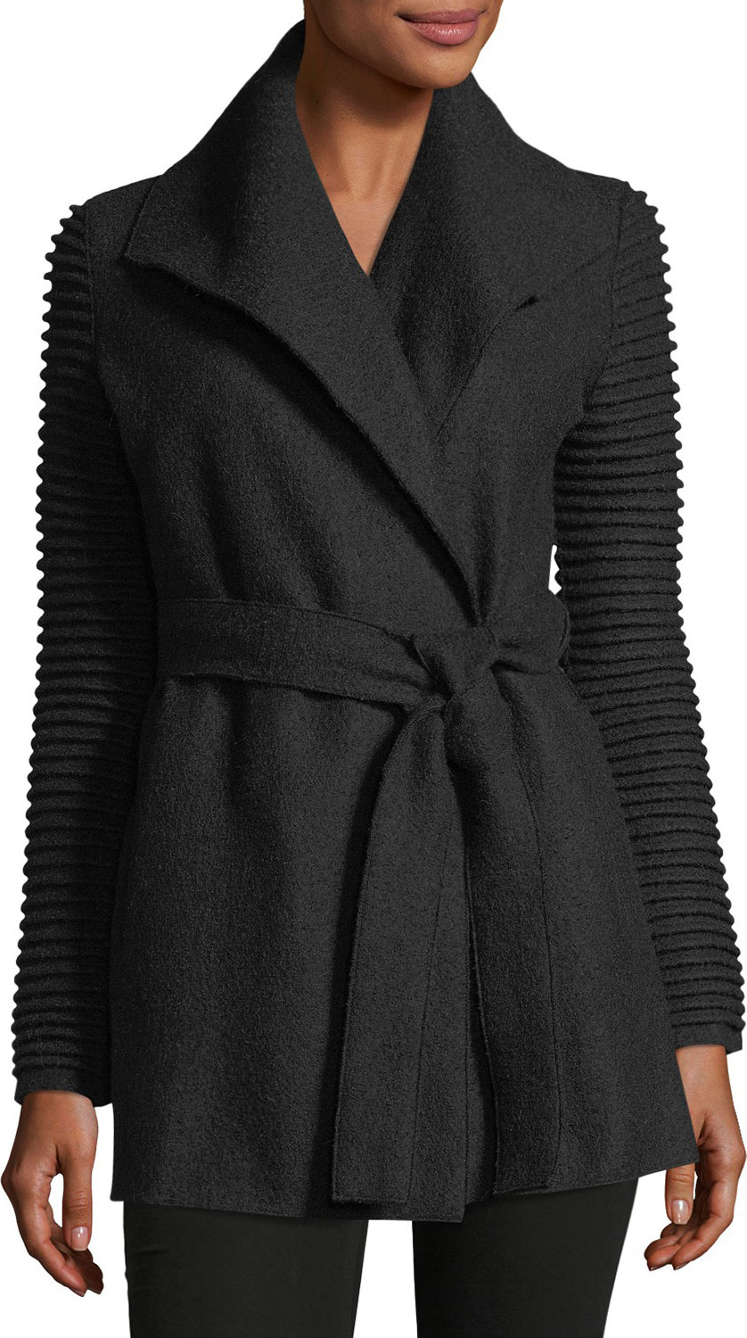 Sentaler Superfine Alpaca Wrap Coat w/ Ribbed Sleeves