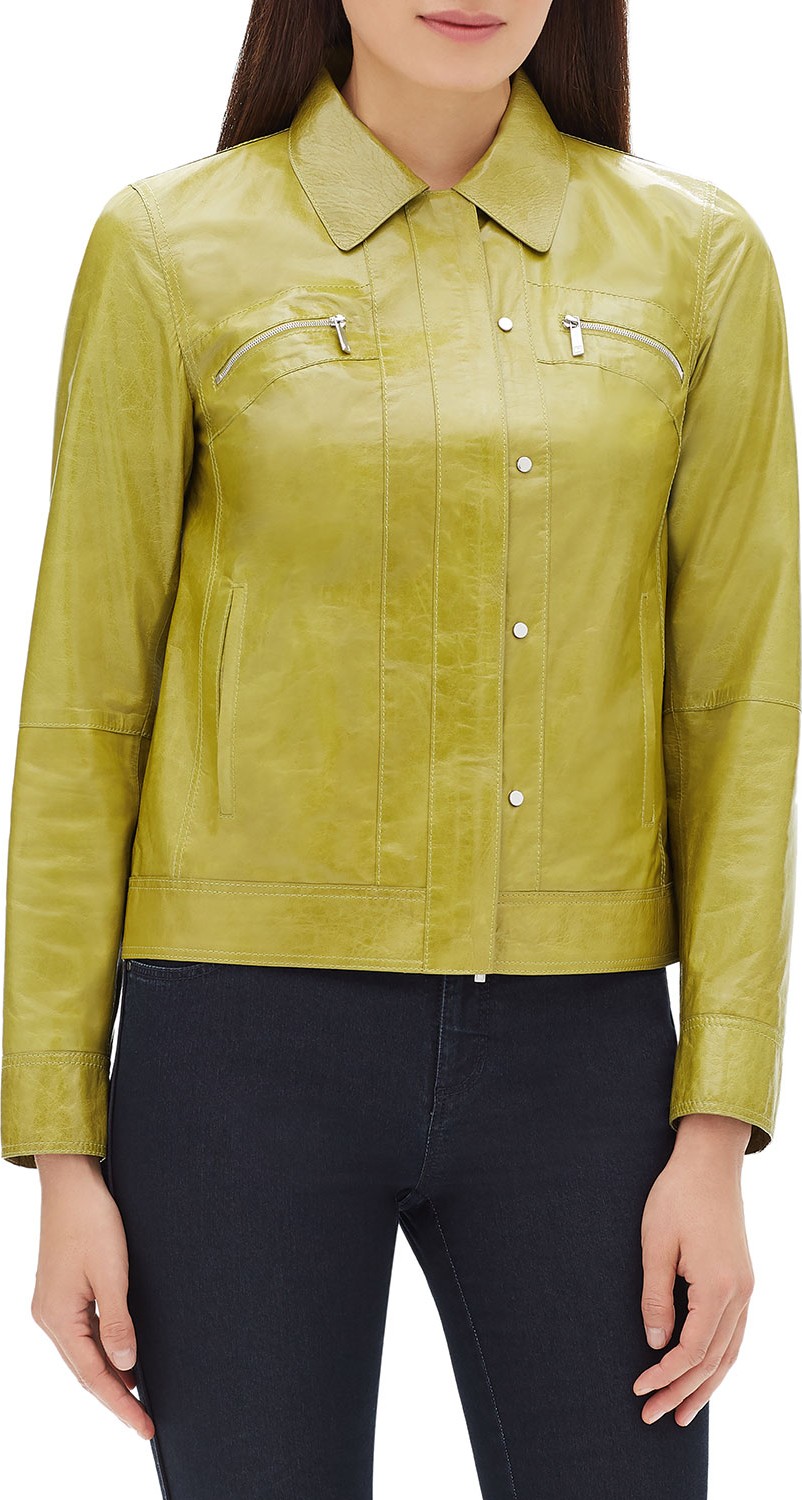 Lafayette 148 New York Kesha Zip-Front Lacquered Lambskin Leather Jacket