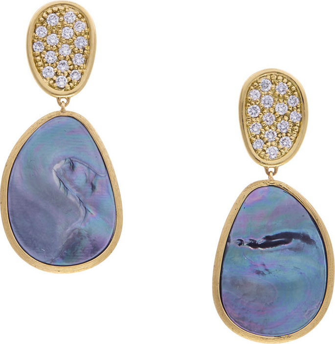 Marco Bicego Lunaria Petite Drop Earrings with Black Mother-of-Pearl & Diamonds
