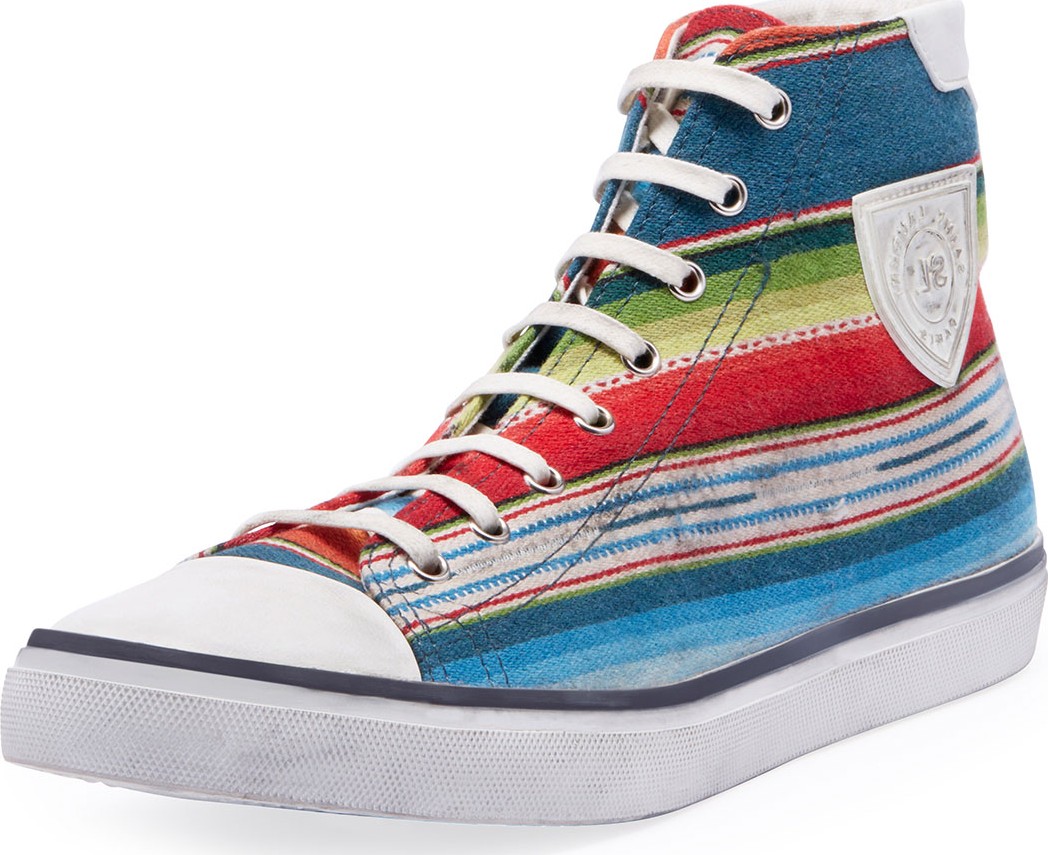 Saint Laurent Men's Bedford Southwest Striped High-Top Sneakers