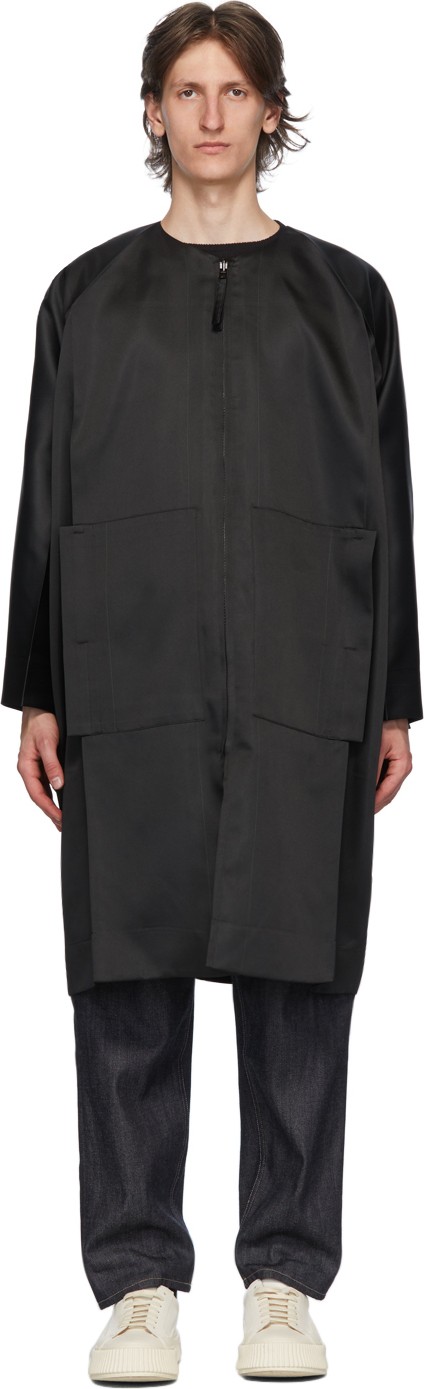 132 5. Issey Miyake Black & Green Stitched Flat Coat