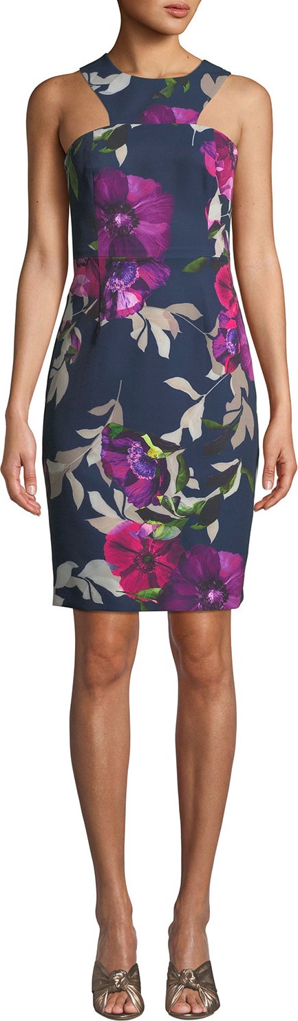 Trina Turk Delano Halter-Neck Faye Floral-Print Sheath Dress