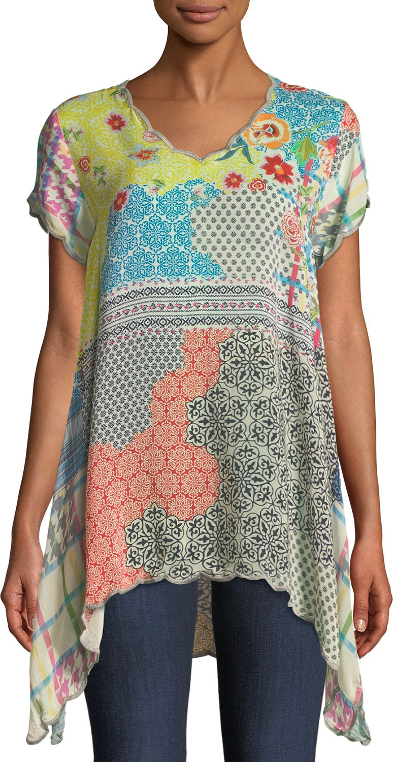 Johnny Was Plaid Dream Short-Sleeve Top