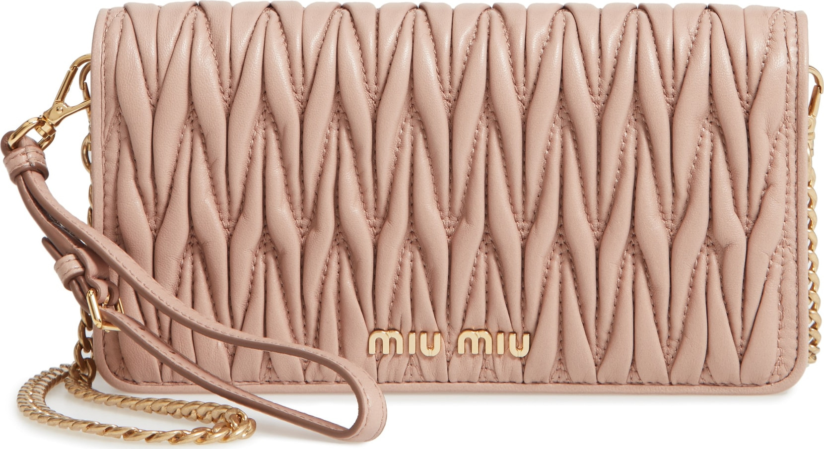 Miu Miu Matelassé Leather Wallet on a Chain