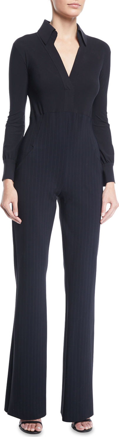 La Petite Robe di Chiara Boni Yelena Pinstripe Collared Jumpsuit