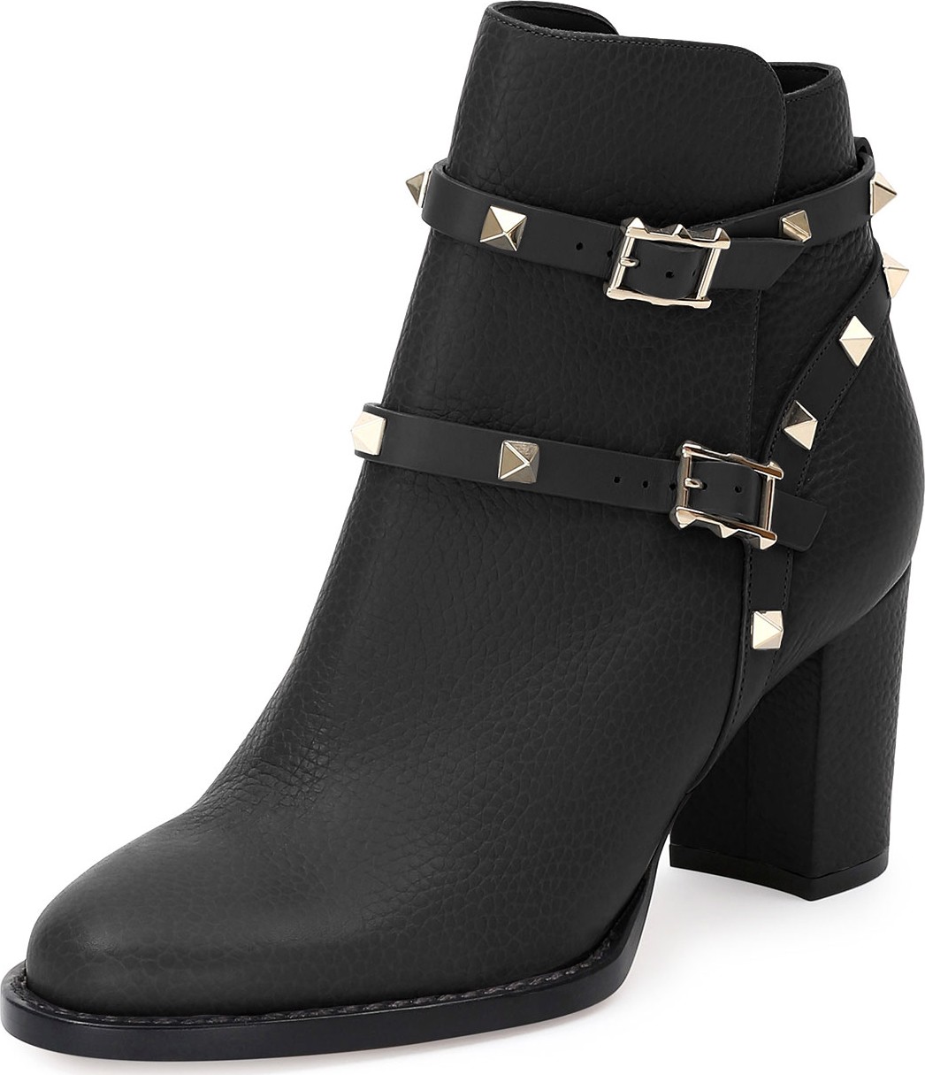 Valentino Rockstud Leather 70mm Chunky-Heel Bootie Valentino Rockstud Leather 70mm Chunky-Heel Bootie