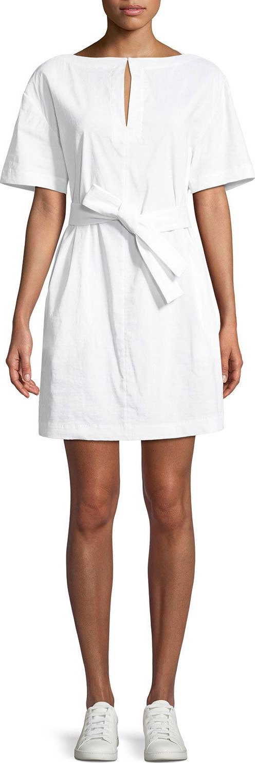Theory Belted Crunch Wash Shift Dress w/ Self-Tie Waist