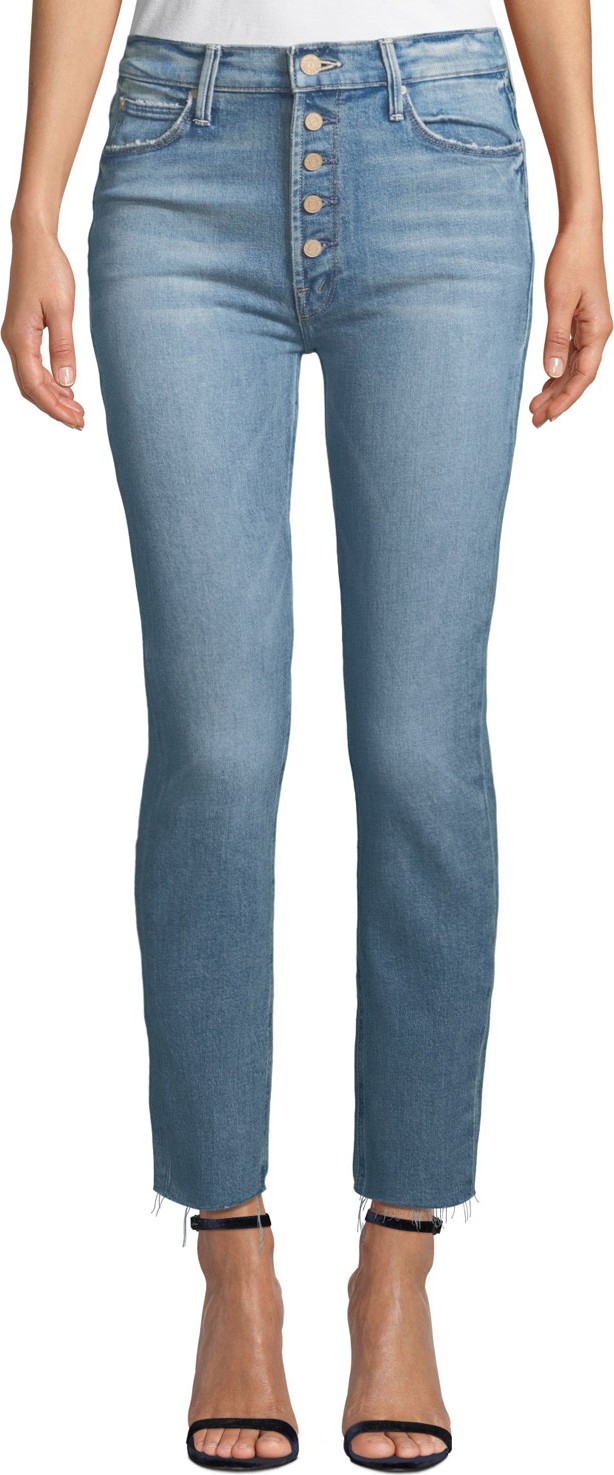 MOTHER The Pixie Dazzler Ankle Fray Straight-Leg Jeans