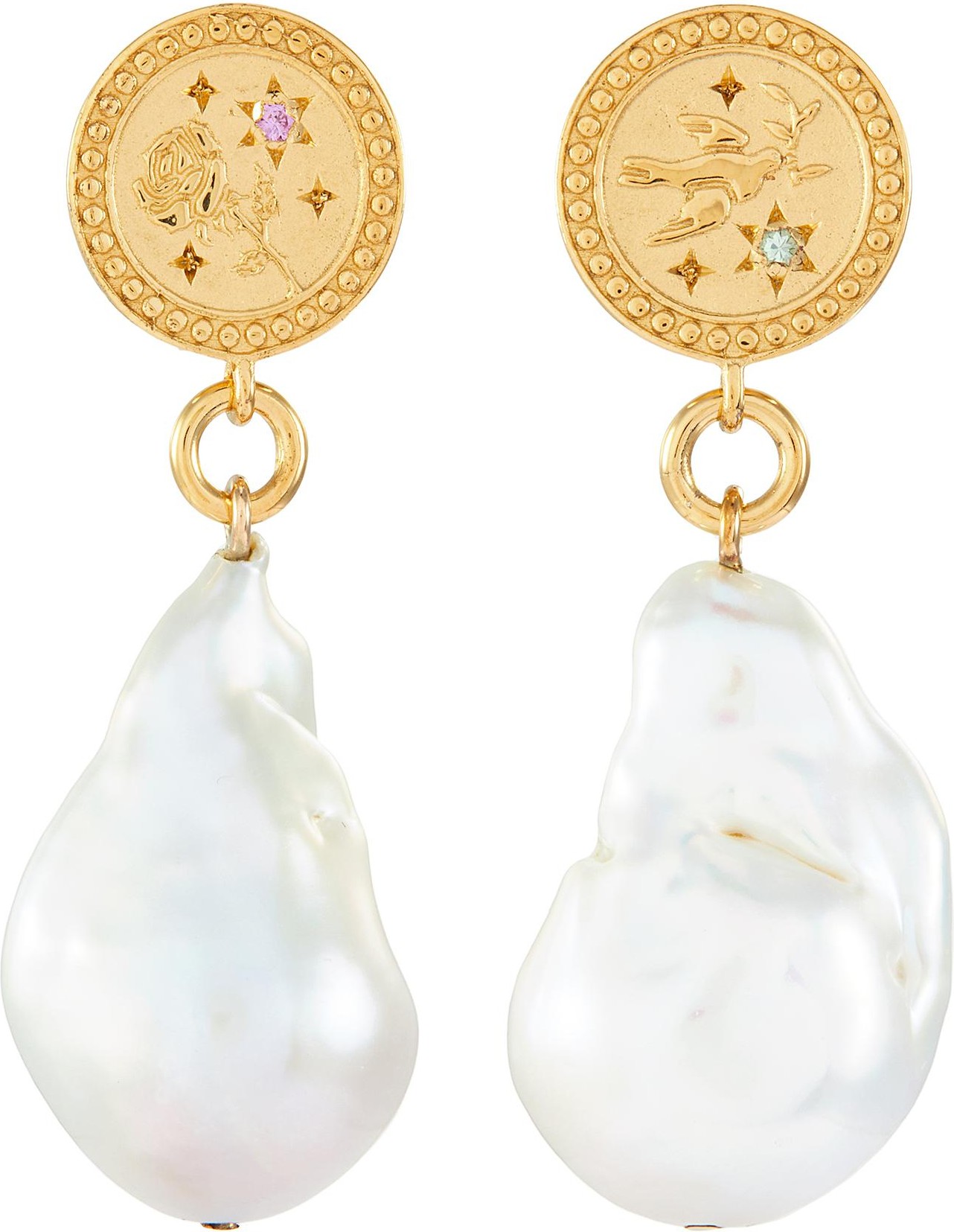 Meadowlark 'Amulet' sapphire gold-plated pearl drop earrings