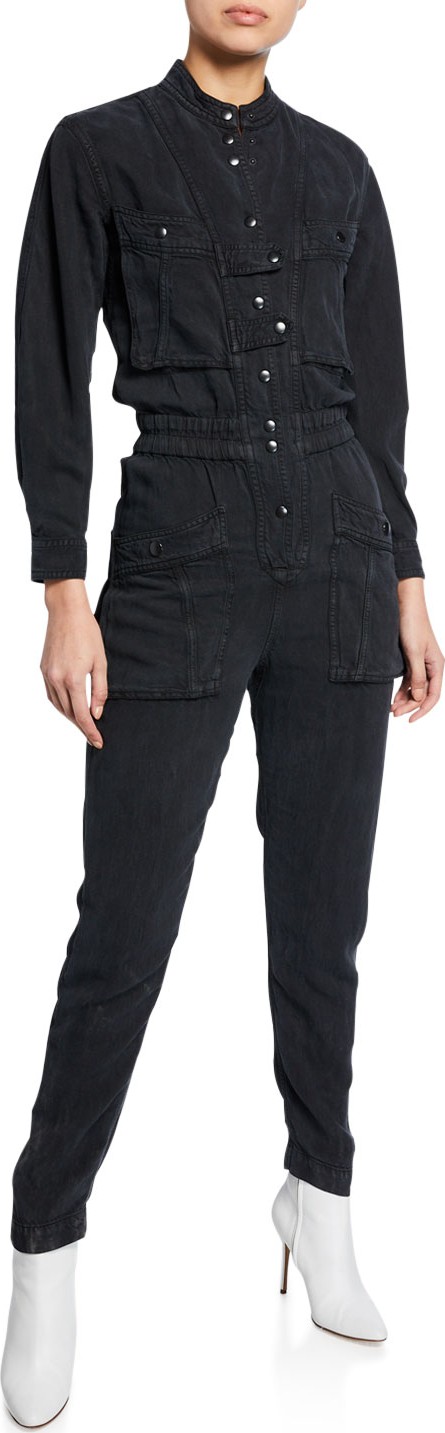 Isabel Marant Etoile Lashay Twill Snap-Front Jumpsuit