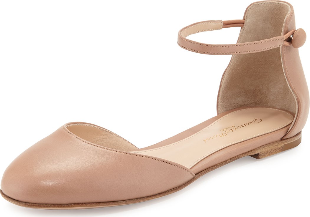 Gianvito Rossi Leather d'Orsay Ankle-Strap Flat