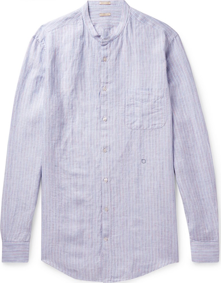 Massimo Alba Grandad-Collar Striped Linen Shirt