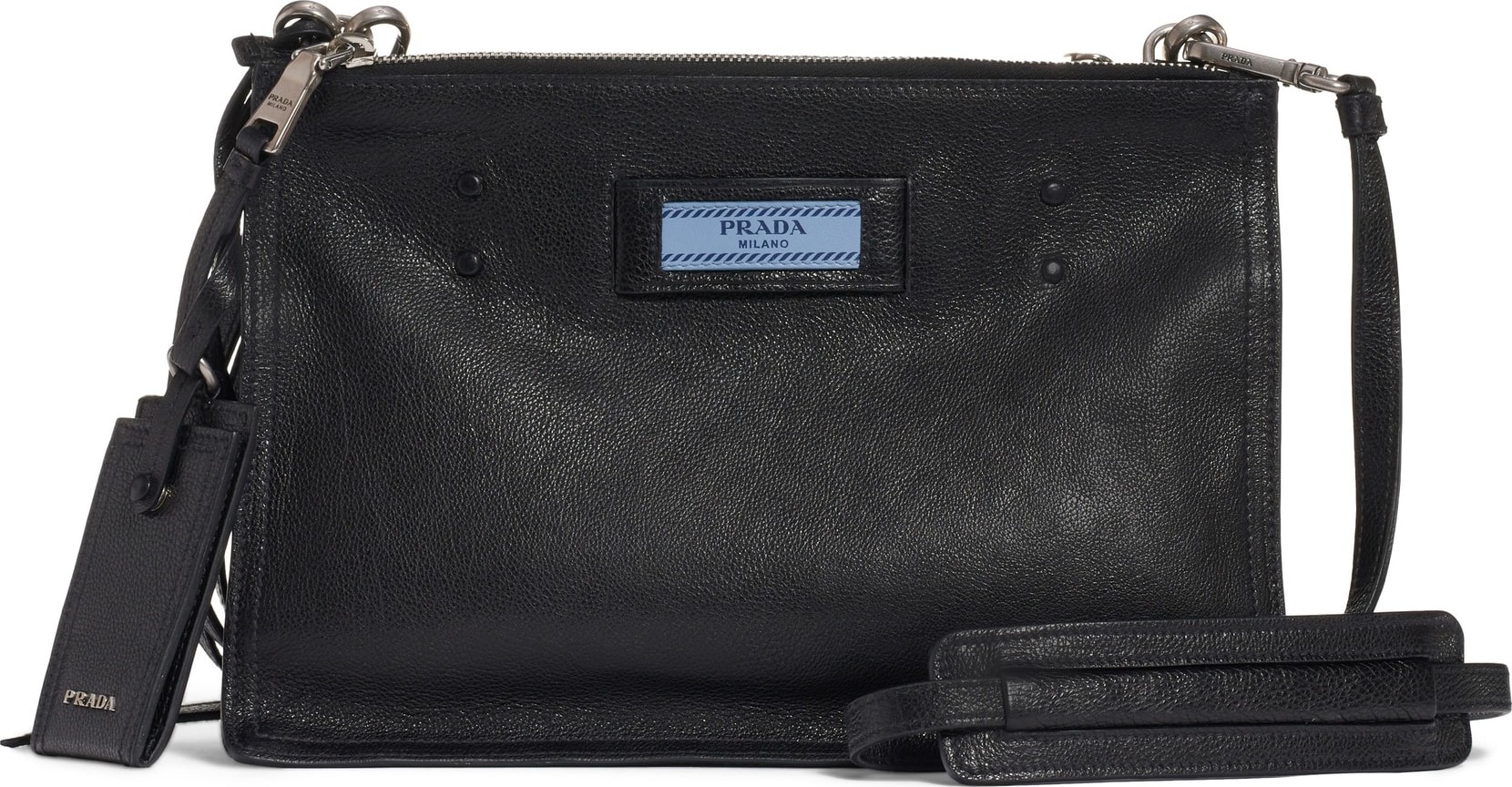 Prada Etiquette Patch Glazed Leather Crossbody