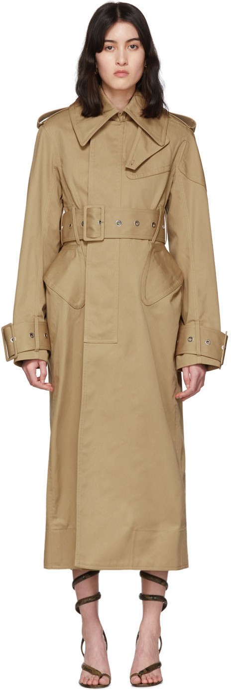 Mugler Beige Structured Trench Coat
