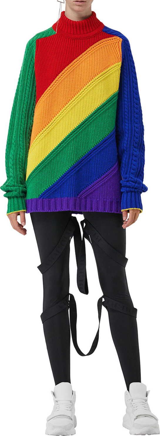 Burberry London England Rainbow Wool-Cashmere Turtleneck Sweater