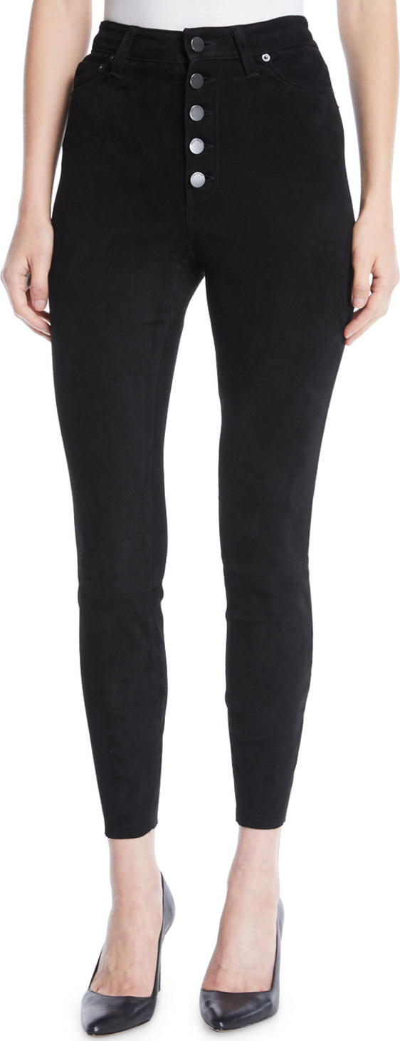 Alice + Olivia Mikah High-Rise Suede Skinny-Leg Pants