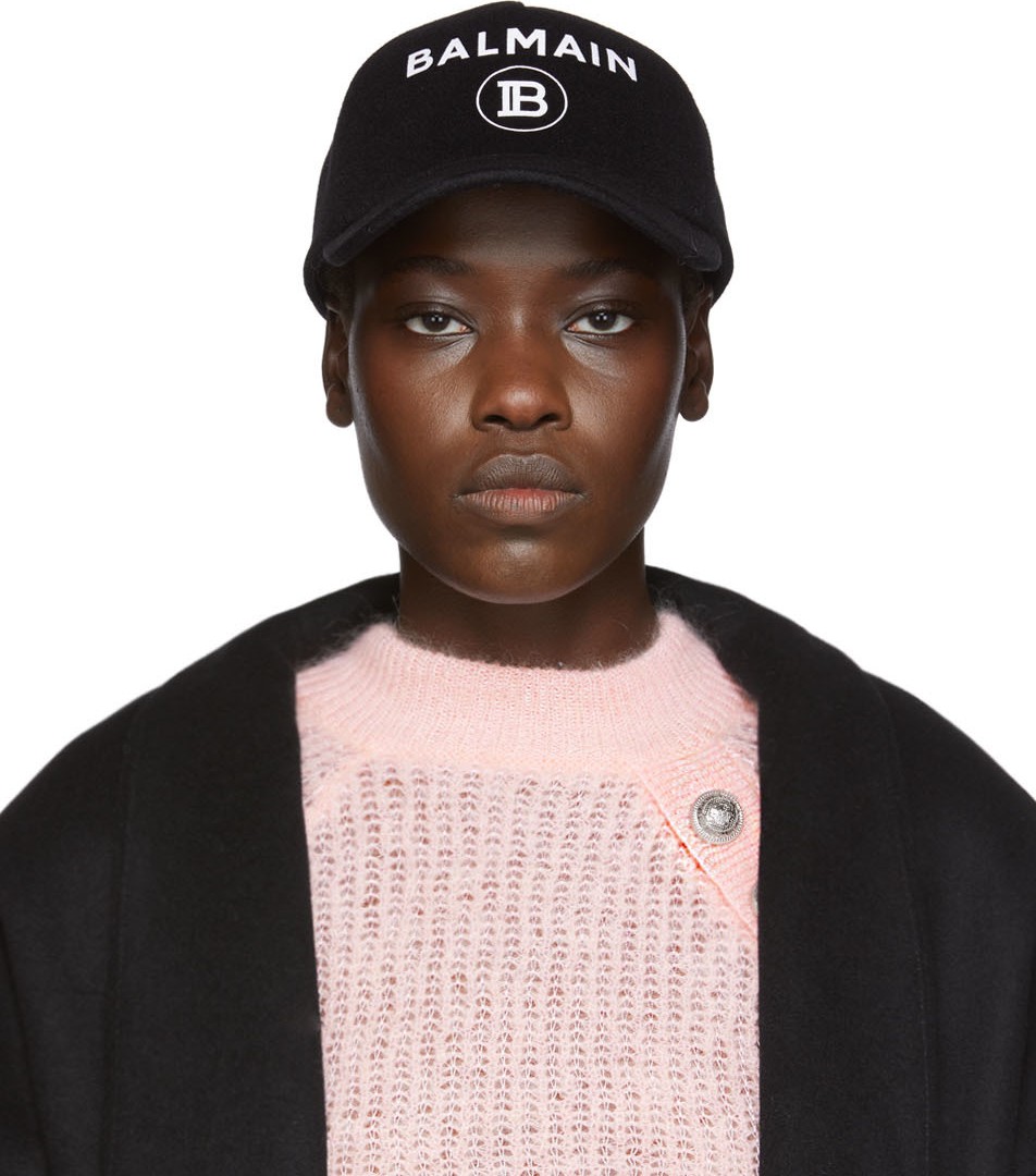 Balmain Black Wool Logo Cap