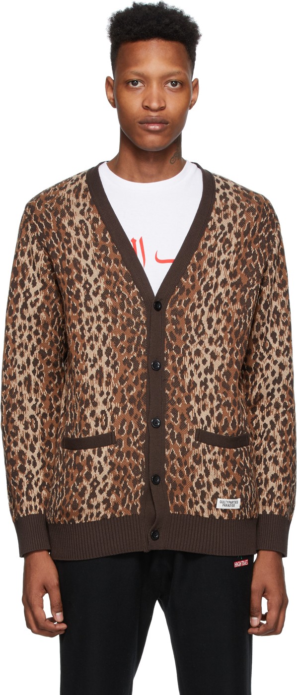 Wacko Maria Brown & Beige Leopard Jacquard Cardigan