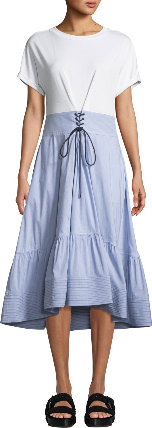 3.1 Phillip Lim Crewneck T-Shirt Dress with Corset Waist