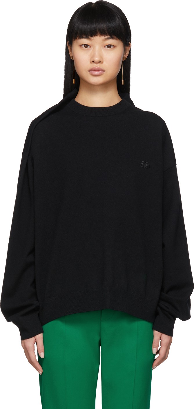 Balenciaga Black Wool Pinched Shoulder Sweater