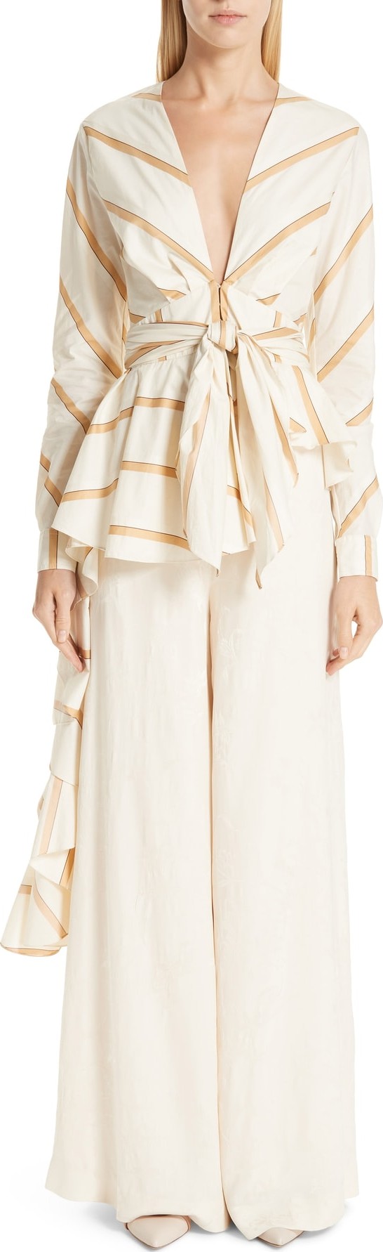 Johanna Ortiz Asymmetrical Stripe Poplin Blouse