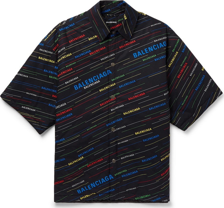 Balenciaga Oversized Padded Logo-Print Cotton-Poplin Shirt