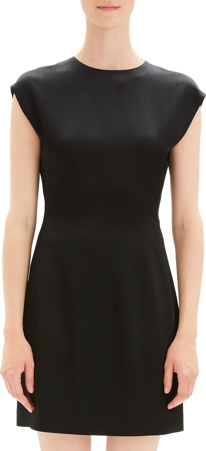 Theory Structured Fitted Short-Sleeve Cocktail Dress