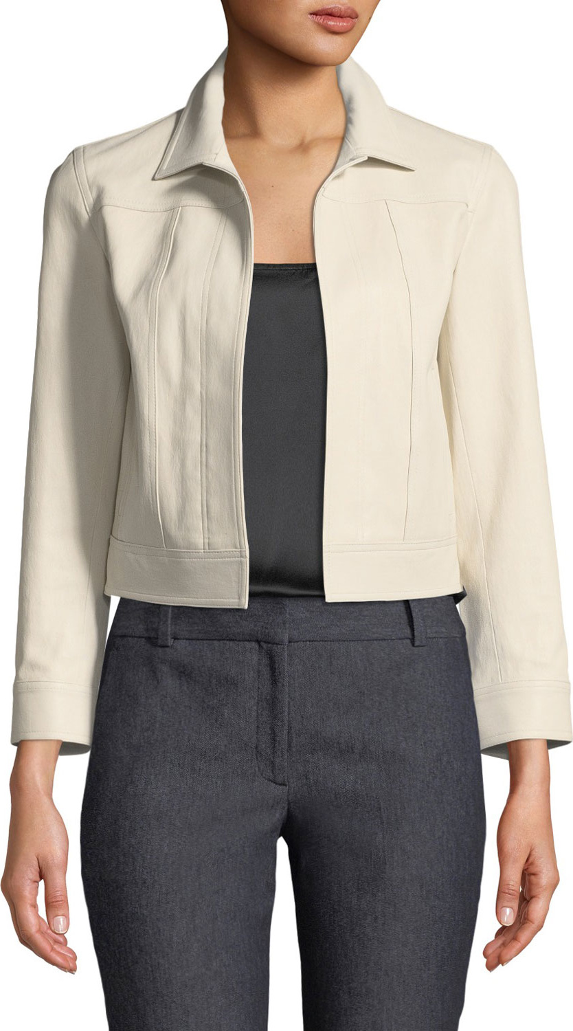 Theory Shrunken Open-Front Lamb Leather Jacket