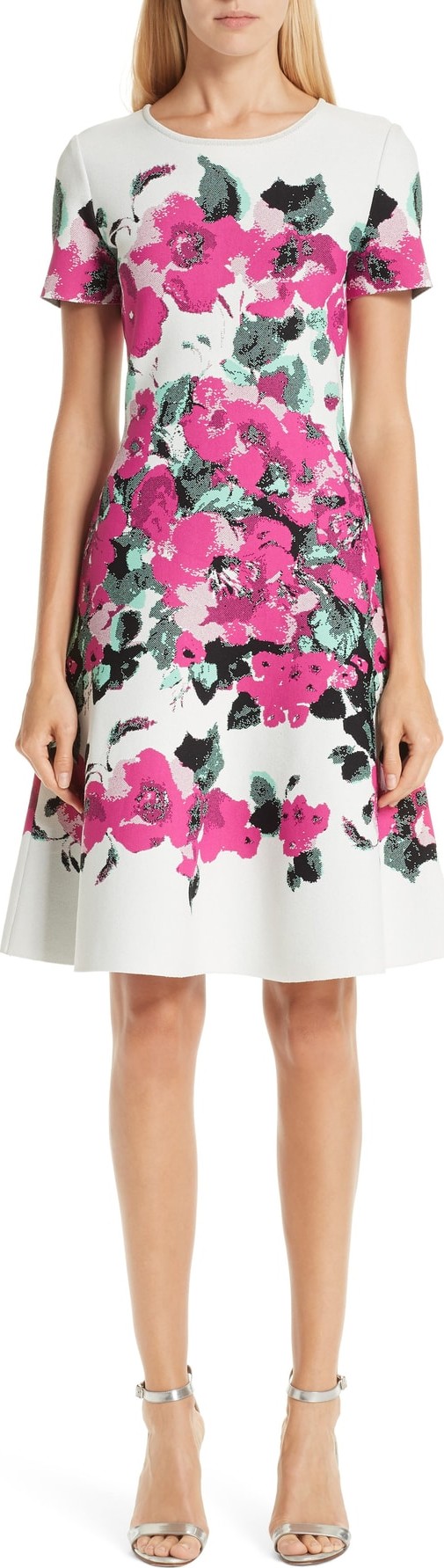 St. John Vibrant Blooming Jacquard Fit & Flare Dress