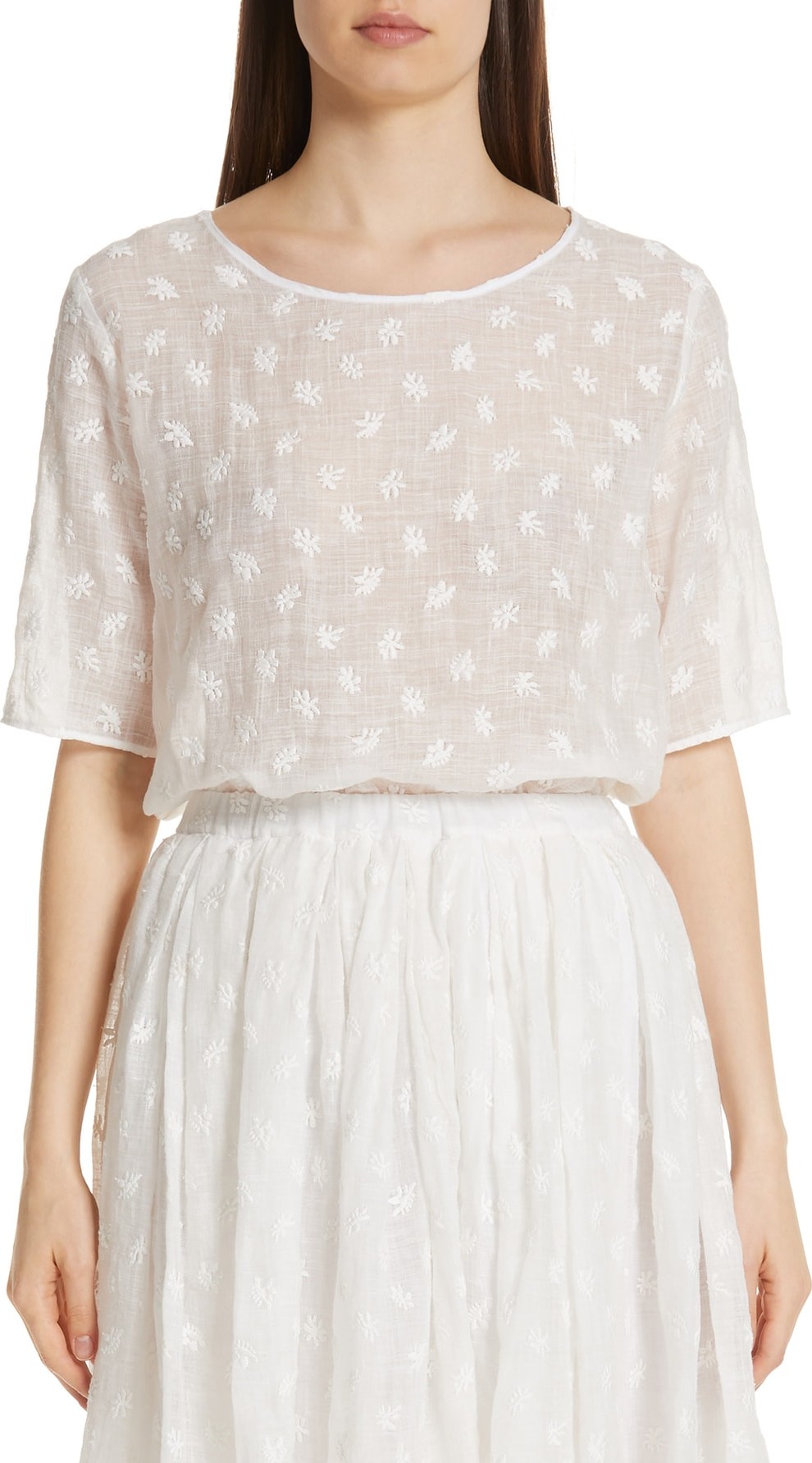Mansur Gavriel Floral Embroidered Linen Blend Blouse