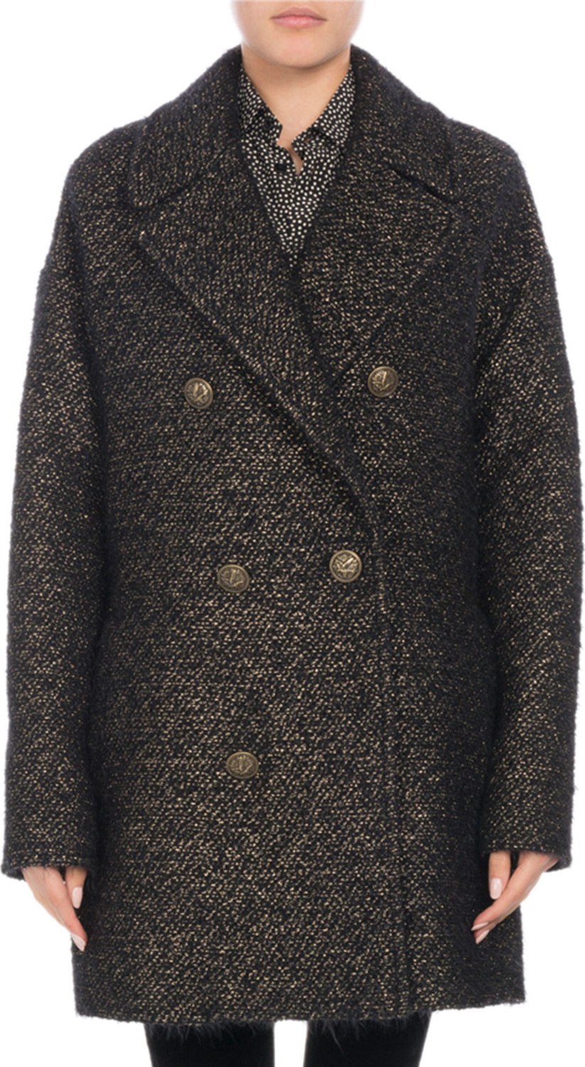 Saint Laurent Double-Breasted Button-Front Tweed Caban Coat