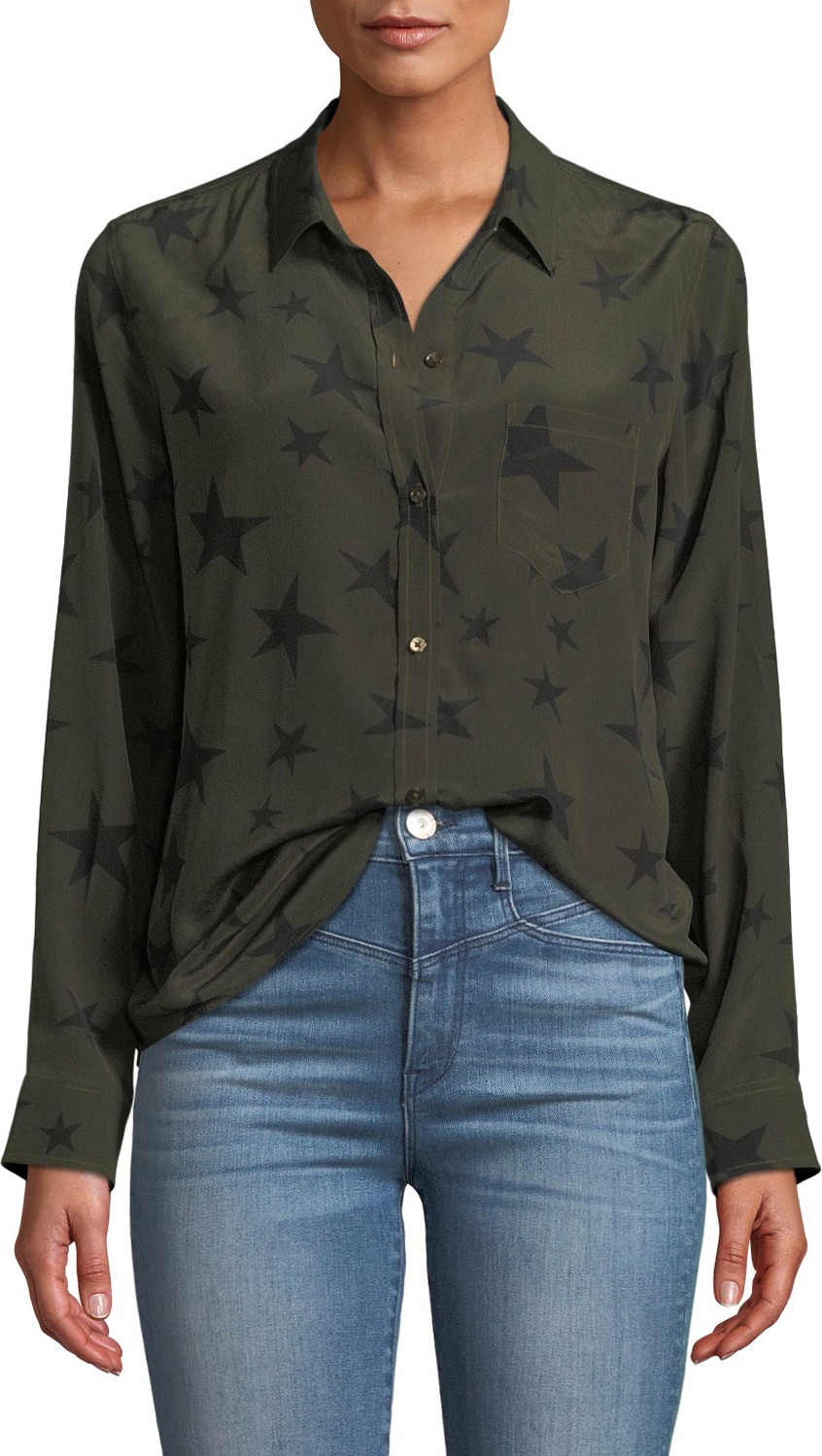 RAILS Kate Star-Print Silk Button-Down Top