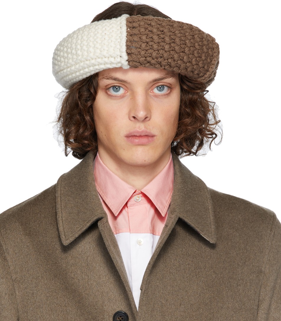J.W.Anderson Brown Colorblock Cable Knit Hat