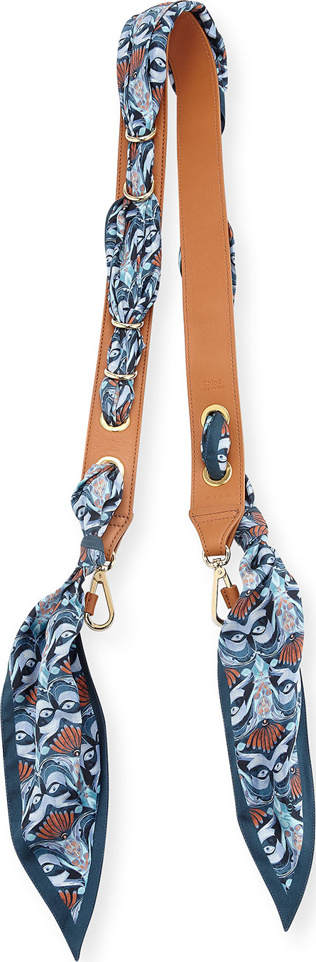 Chloe Silk & Leather Artistic Print  Shoulder Strap For Handbag