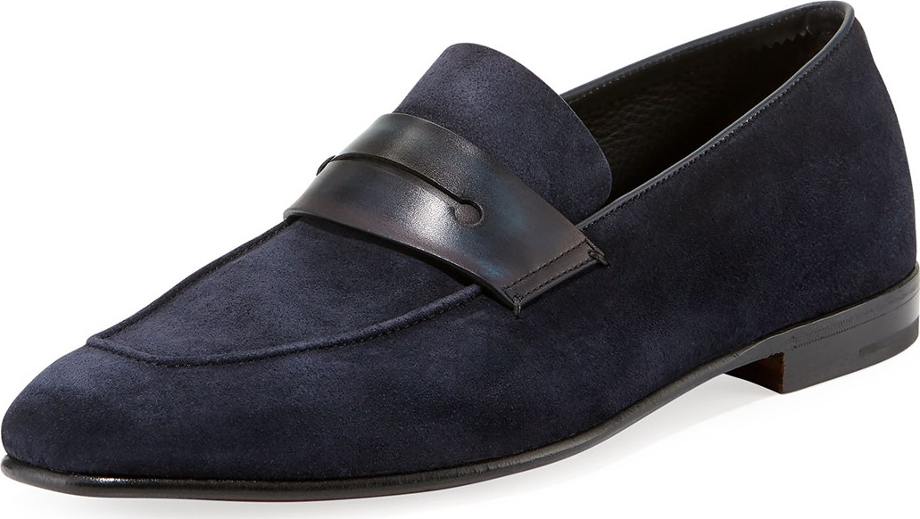 Ermenegildo Zegna Lasola Soft Suede Penny Loafer, Navy