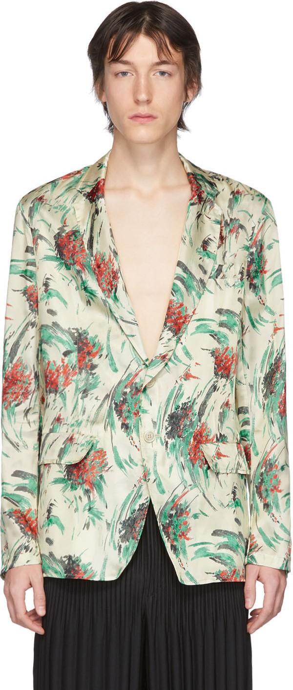 Dries Van Noten Off-White & Multicolor Viscose Boxer Blazer